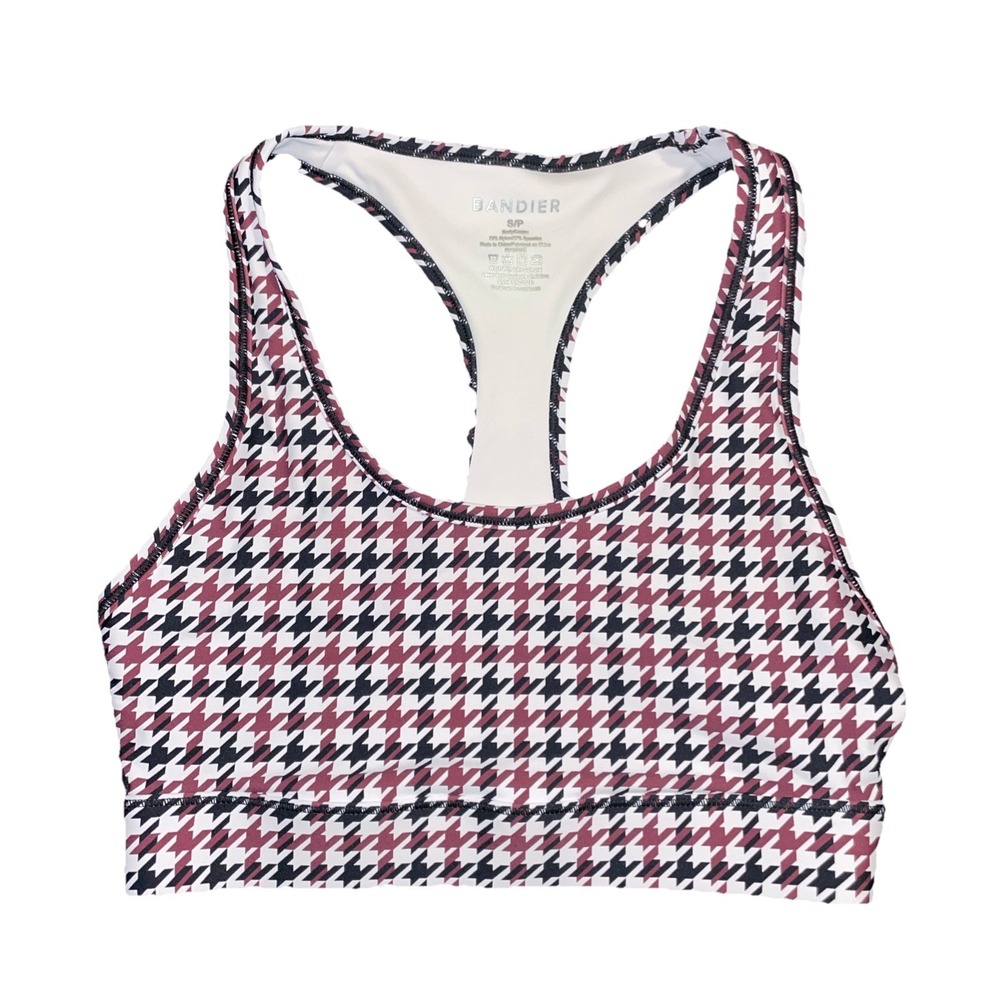 Bandier Women's White Black Red Geometric Pattern Racerback Sports Bra, S NWOT